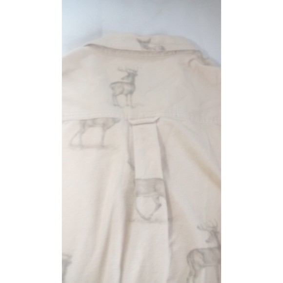 Woolrich Men's Sz 2XL Button Down Shirt Birch Deer Sketch Flannel Outdoors Cream - Picture 12 of 15